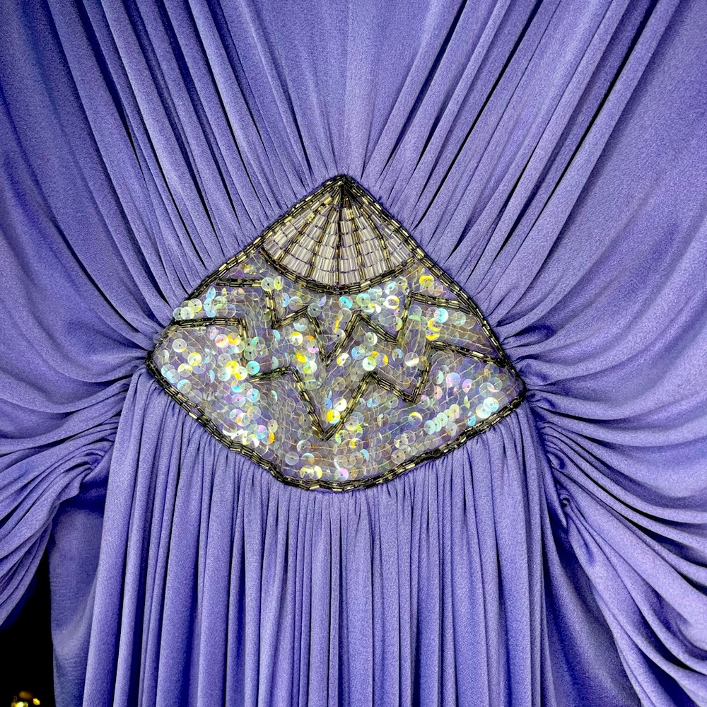 Light Purple Vintage 70’s + 80’s Style ~ Draped Masterpiece ~ Sequin Applique